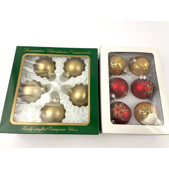 VTG Glitter Glass Ornaments Lot of 11 Round Sphere Gold Red Bulb Balls Holiday - Picture 1 of 11